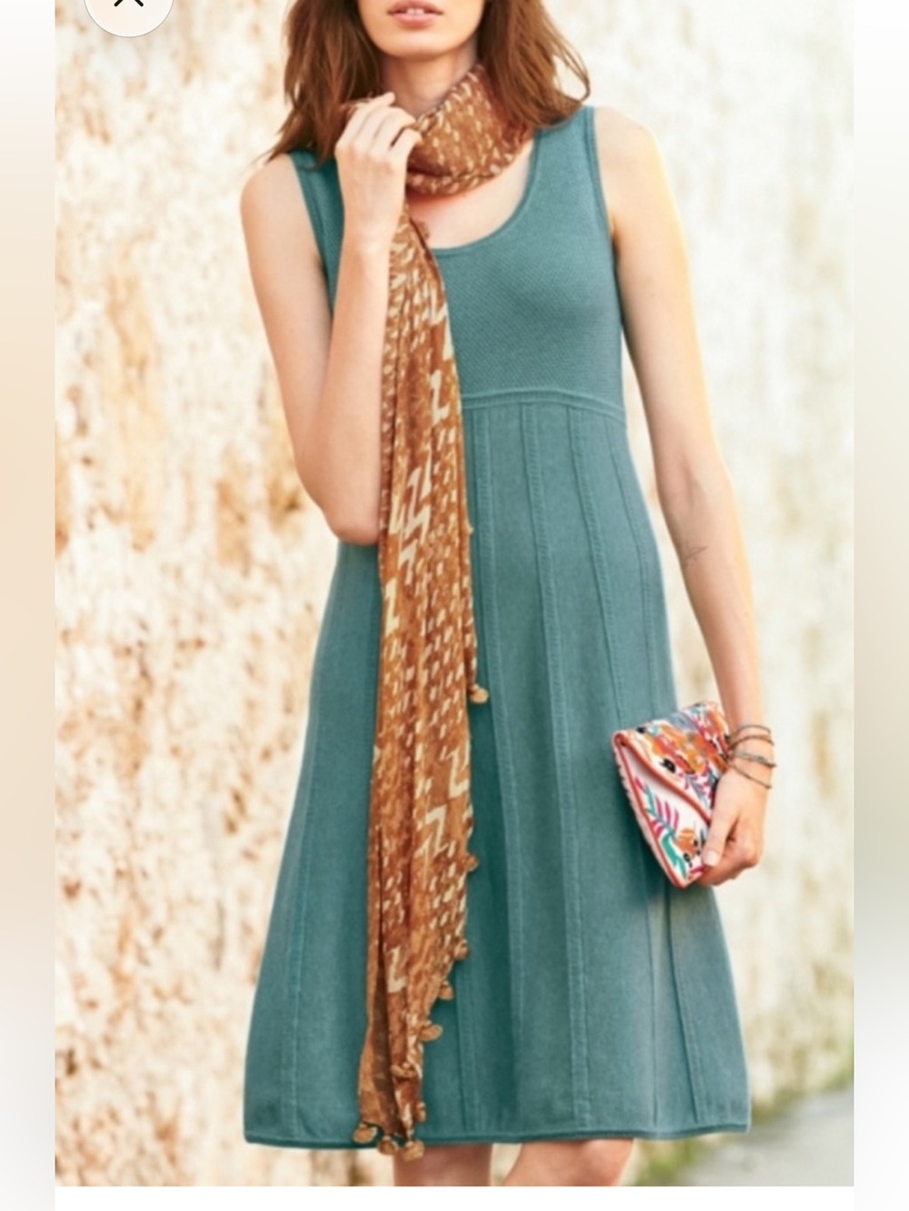 Peruvian Connection Knit MIDI casual pleated twirl swing dress/SML/NWOT